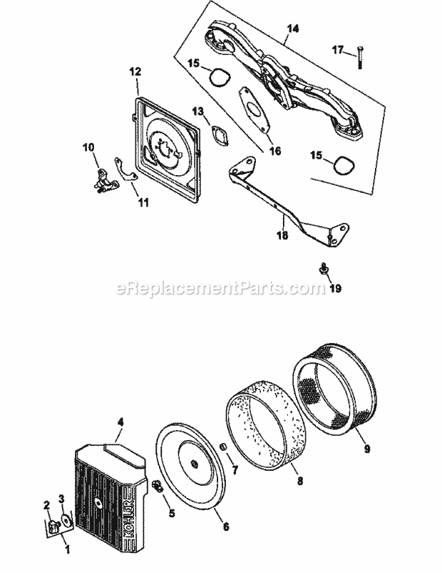 Cv18s-61573 Air Intake & Filtration Diagram and Parts List for M48-KHS 53AB5B5M750-18HP Cub Cadet Lawn Tractor